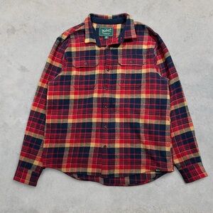 Woolrich Plaid Thick Flannel Shirt Jacket Large Red Blue Outdoors Cottage Core
